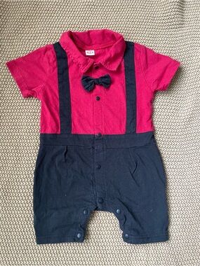 Red and Black Baby Romper with Bowtie